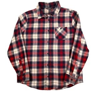 Alpine Design Mens Large Red‎ Navy White Plaid Flannel Shirt Cotton Blend